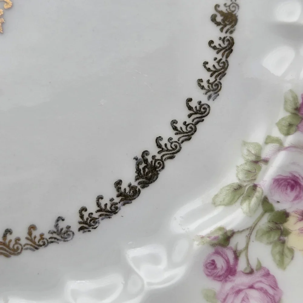 Set Of 5 Three Crown China Germany Floral Rose Salad / Dessert Plates Gold Gilt